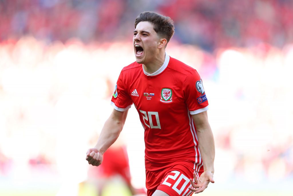 CARDIFF, WALES - MARCH 24:  Daniel James of Wales celebrates after he scores his sides first goal during the 2020 UEFA European Championships group E qualifying match between Wales and Slovakia at Cardiff City Stadium on March 24, 2019 in Cardiff, United Kingdom. (Photo by Catherine Ivill/Getty Images)
