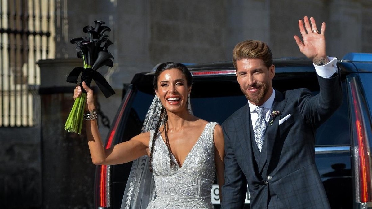 Sergio Ramos dan Pilar Rubio menggelar resepsi pernikahan di Sevilla. (Aitor Alcalde/Getty Images)