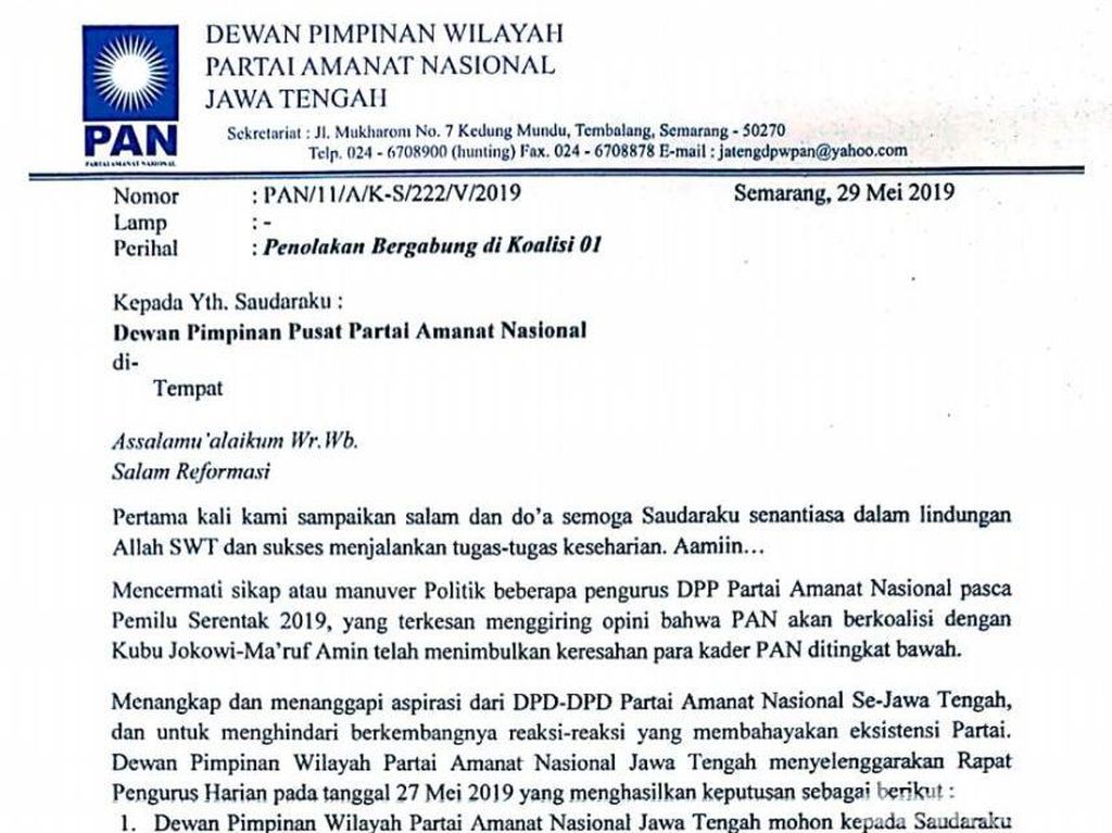 PAN Jateng Nyatakan Sikap Soal Penggiringan Opini Gabung ke 01 PAN Jateng Nyatakan Sikap Soal Penggiringan Opini Gabung ke 01