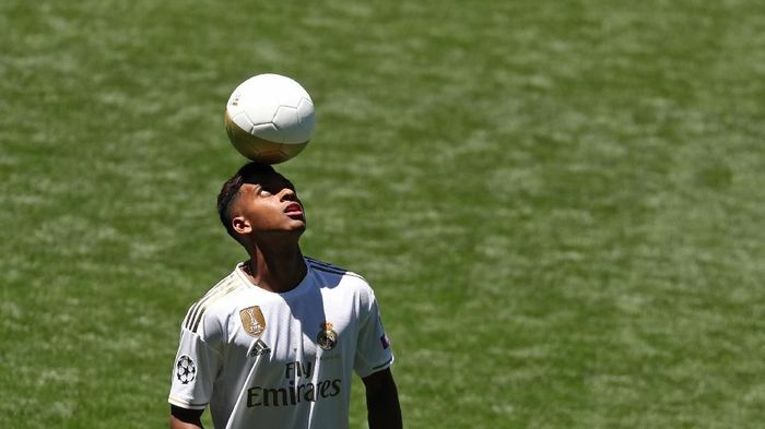 Rodrygo Soccer Football - Real Madrid Unveil Rodrygo - Santiago Bernabeu, Madrid, Spain - June 18, 2019 Real Madrids Rodrygo during the presentation REUTERS/Sergio Perez