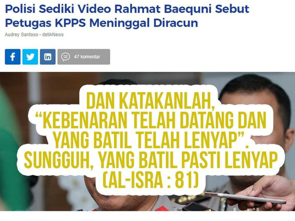 Polisi Selidiki Isi Ceramahnya, Rahmat Baequni Posting Tentang Kebenaran di IG