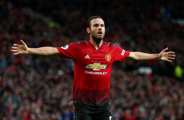 MANCHESTER, ENGLAND - DECEMBER 08: Juan Mata of Manchester United celebrates after scoring his teams second goal during the Premier League match between Manchester United and Fulham FC at Old Trafford on December 08, 2018 in Manchester, United Kingdom. (Photo by Clive Brunskill/Getty Images)