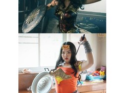 Kocak, Wanita Ini Tiru Gaya Glamor Artis Pakai Gaun Kerupuk dan Sapu Ijuk