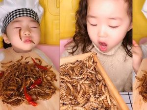 Lucunya Aksi Anak-anak yang Ikutan Tren Mukbang, Ada yang Makan Ulat!
