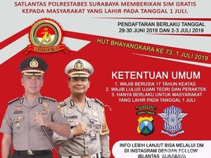 Asyik, Warga Surabaya yang Lahir 1 Juli Bisa Bikin SIM Gratis