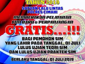 Asyik, Warga Cimahi dan Bandung Barat yang Lahir 1 Juli Gratis Bikin SIM
