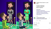 Alisson Becker orang yang tahu betul bagaimana bikin Messi menderita. (Foto: Instagram)