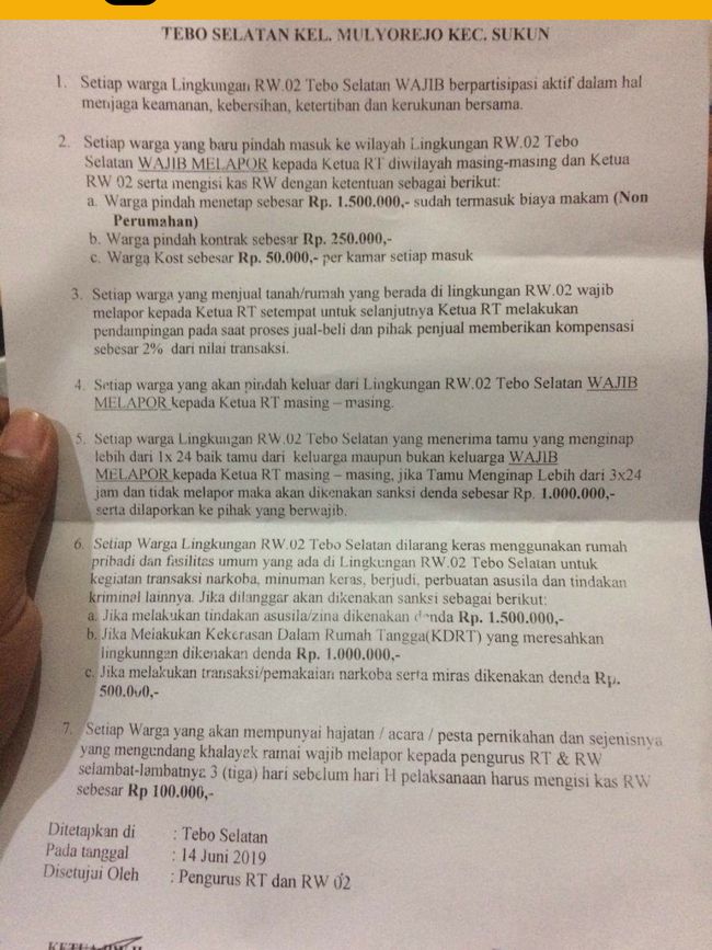Berita Ini Fakta Terbitnya Tata Tertib RW Soal Zina Didenda Rp 1,5 Juta yang Viral Minggu 21 Juli 2019 Berita Ini Fakta Terbitnya Tata Tertib RW Soal Zina Didenda Rp 1,5 Juta yang Viral Minggu 21 Juli 2019