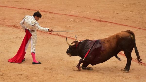 Aksi Matador Bertarung Melawan Banteng di Festival San Fermin