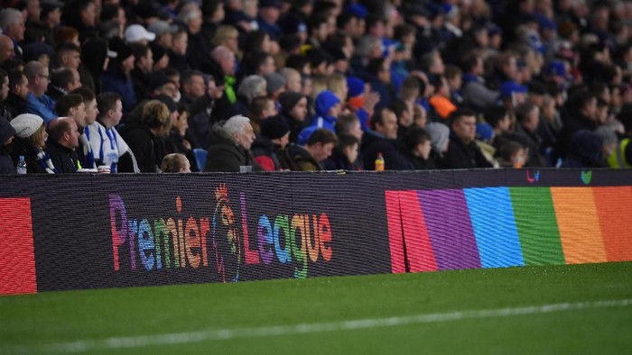 BRIGHTON, ENGLAND - DECEMBER 04: The Premier League logo appears in rainbow colours in support of  the LGBT community during the Premier League match between Brighton & Hove Albion and Crystal Palace at American Express Community Stadium on December 04, 2018 in Brighton, United Kingdom. (Photo by Mike Hewitt/Getty Images)