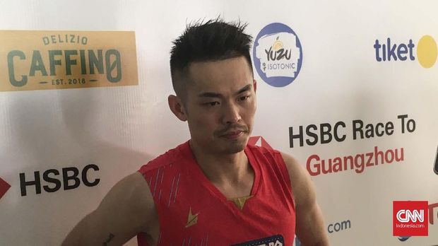 Lin Dan usai mengalahkan Jason Anthony Ho-Shue di Indonesia Open 2019. (