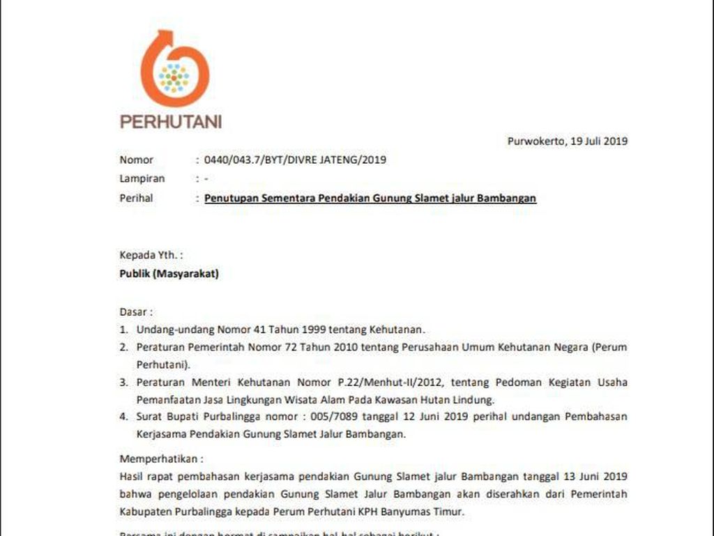 Jalur Pendakian Gunung Slamet Via Bambangan Ditutup Mulai 22 Juli Jalur Pendakian Gunung Slamet Via Bambangan Ditutup Mulai 22 Juli