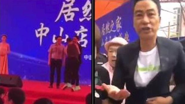 Tersebar foto Simon Yam saat ditusuk di atas panggung