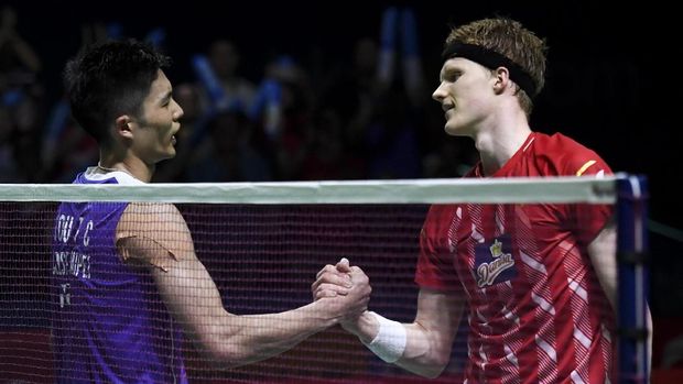 Chou Tien Chen mengalahkan Anders Antonsen di final Indonesia Open 2019. (