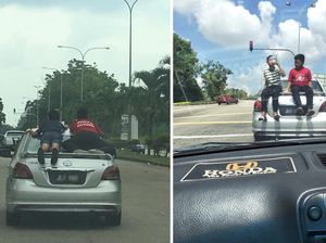 Nekat! 2 Bocah Bergaya Superman di Atas Mobil yang Melaju Kencang