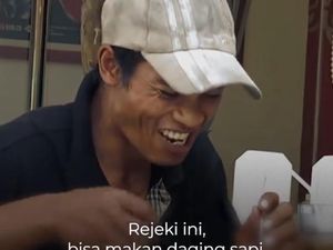 Ekspresi Senang Pak Slamet, Pemulung yang Baru Pertama Kali Makan Daging Sapi