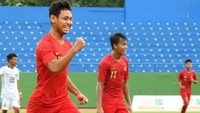 Mohammad Salman Alfarid menggandakan keunggulan untuk timnas Indonesia di menit ke 41. Istimewa/PSSI.