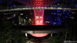 Potret Air Terjun Jewel Changi di Malam Hari