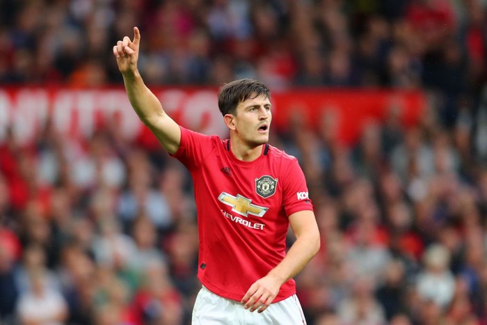MANCHESTER, ENGLAND - AUGUST 11: Harry Maguire of Manchester United reacts during the Premier League match between Manchester United and Chelsea FC at Old Trafford on August 11, 2019 in Manchester, United Kingdom. (Photo by Julian Finney/Getty Images)