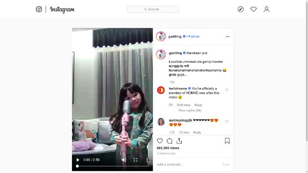 Komentar Honne di Instagram Gading