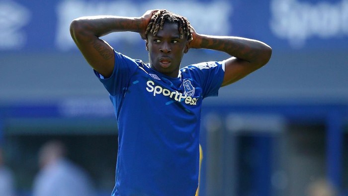 LIVERPOOL, ENGLAND - AUGUST 17: Moise Kean of Everton reacts after a missed chance during the Premier League match between Everton FC and Watford FC at Goodison Park on August 17, 2019 in Liverpool, United Kingdom. (Photo by Alex Livesey/Getty Images)