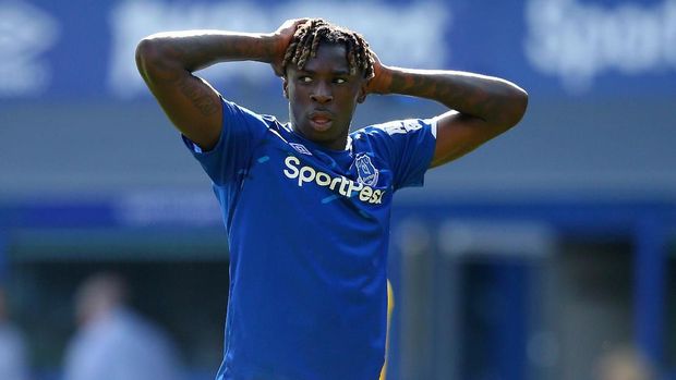 LIVERPOOL, ENGLAND - AUGUST 17: Moise Kean of Everton reacts after a missed chance during the Premier League match between Everton FC and Watford FC at Goodison Park on August 17, 2019 in Liverpool, United Kingdom. (Photo by Alex Livesey/Getty Images)