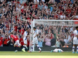 MU memecah kebuntuan pada menit ke-89. Gol itu dicetak oleh Daniel James. Reuters/Paul Childs.