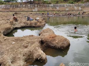 Penampakan Dasar Sungai Citanduy yang Mengering