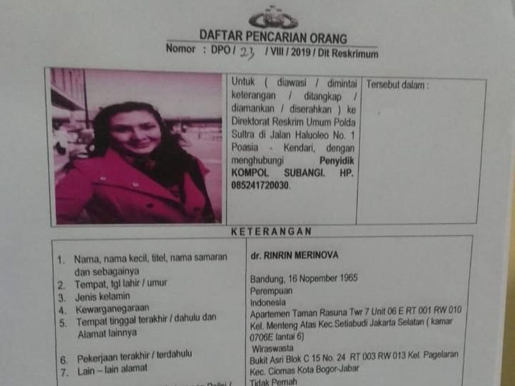 Rinrin Merinova Masuk DPO Polda Sultra Rinrin Merinova Masuk DPO Polda Sultra