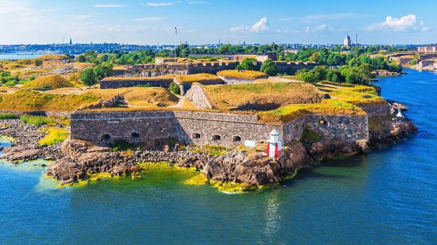 Scenic summer aerial view of Suomenlinna (Sveaborg) sea fortress in Helsinki, Finland