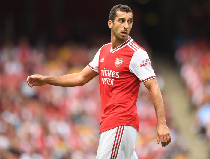 Henrikh Mkhitaryan LONDON, ENGLAND - JULY 28: Henrikh Mkhitaryan of Arsenal in action during the Emirates Cup match between Arsenal and Olympique Lyonnais at the Emirates Stadium on July 28, 2019 in London, England. (Photo by Michael Regan/Getty Images)