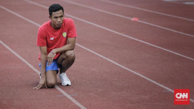 Pelari Putra Lalu Muhammad Zohri saat mengikuti pemusatan latihan nasional (Pelatnas) Atletik di Stadion Madya Gelora Bung Karno, Jakarta, Selasa, 3 September 2019. PB PASI terus memberikan latihan kepada atlet-atlet atletik sebagai persiapan ajang SEA Games 2019 di Filipina.