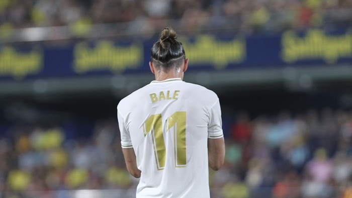 Real Madrids Gareth Bale during the Spanish La Liga soccer match between Villarreal and Real Madrid in the Ceramica stadium in Villarreal, Spain, Sunday, Sept. 1, 2019. (AP Photo/Alberto Saiz)