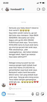 Curahan emosi Franda pad pencontek nama anakanya