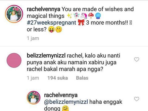 Respon Rachel Vennya saat nama anaknya akan dipakai