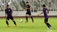 Timnas Thailand melakukan sesi latihan di SUGBK, Senin (9/9/2019).
