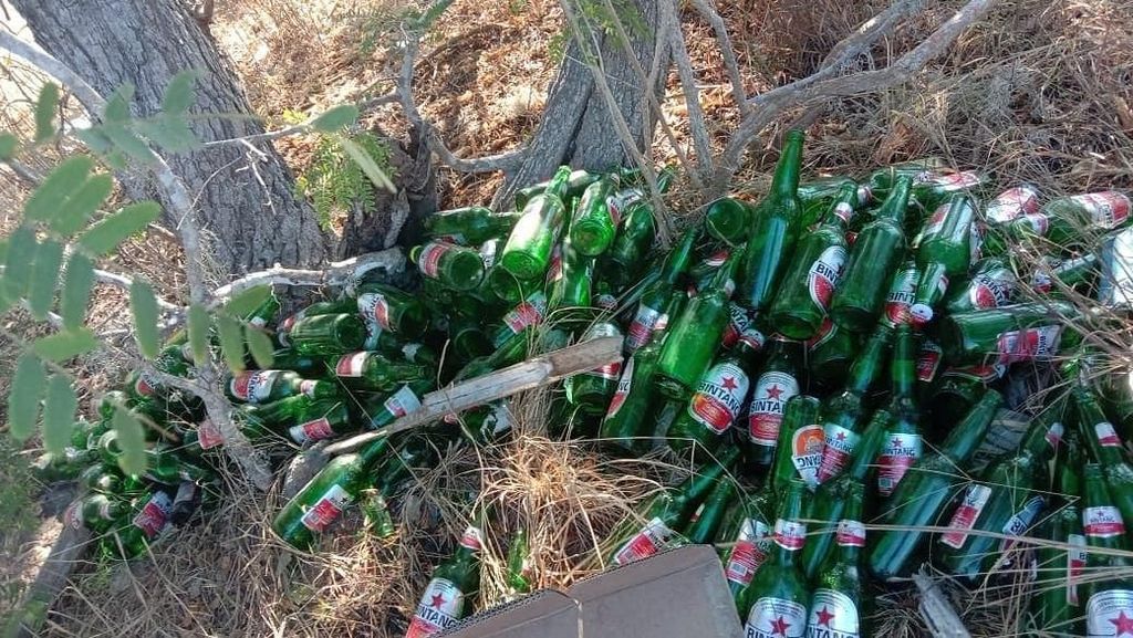Saat Puluhan Botol Bir Tergeletak Dibuang di Pantai Pink Komodo