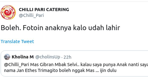 Gibran Raka Buming melalui unggahan twitter.