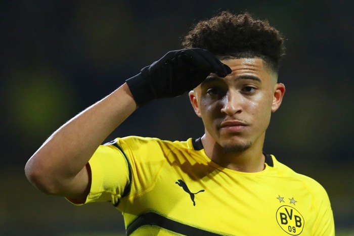 DORTMUND, GERMANY - MARCH 05:  Jadon Sancho of Borussia Dortmund in action during the UEFA Champions League Round of 16 Second Leg match between Borussia Dortmund and Tottenham Hotspur at Westfalen Stadium on March 05, 2019 in Dortmund, North Rhine-Westphalia. (Photo by Dean Mouhtaropoulos/Getty Images)
