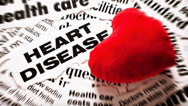 A plush, stuffed toy red heart, more often associated with Valentines Day, rests on newspaper headlines about heart disease and the costs of health care.