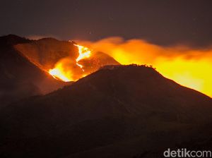 Penampakan Kobaran Api yang Membakar Gunung Merbabu