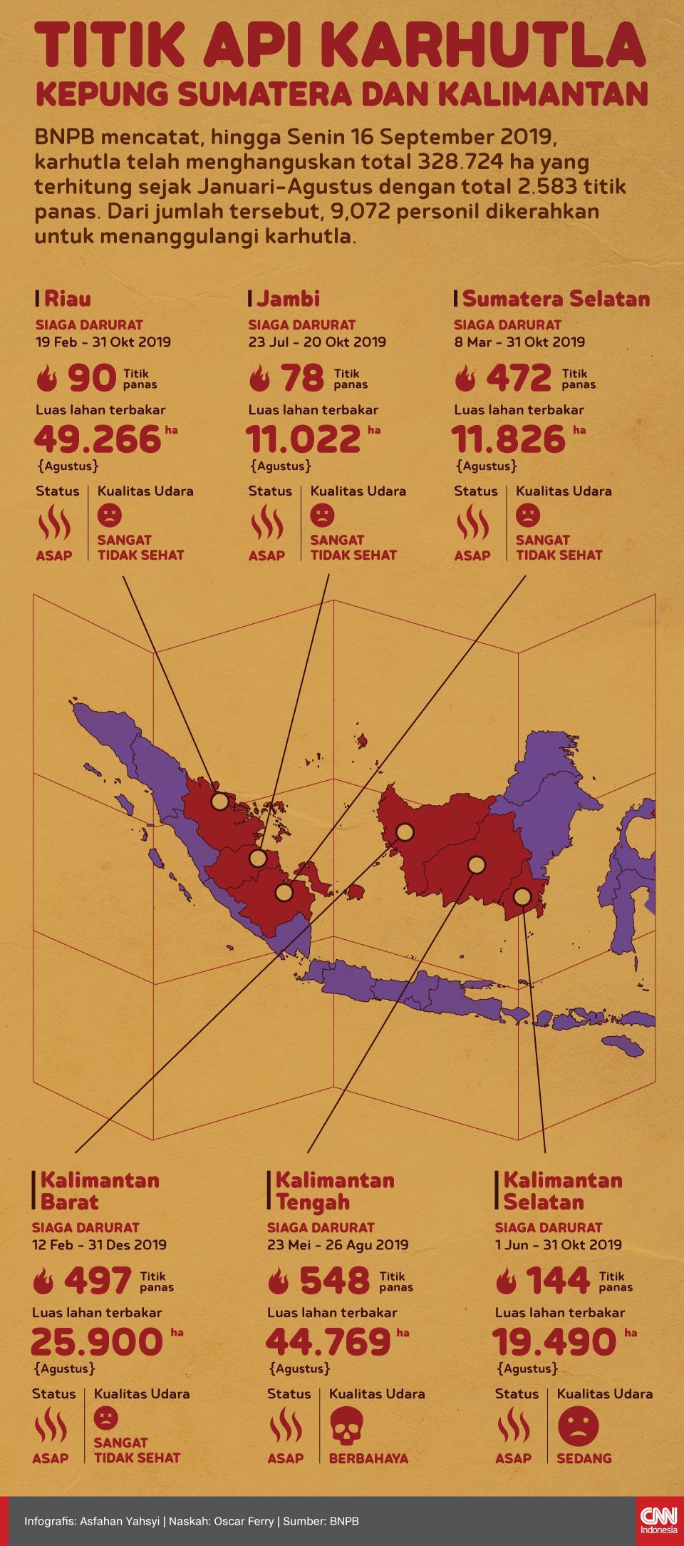 Infografis Titik Api Karhutla Kepung Sumatera dan Kalimantan