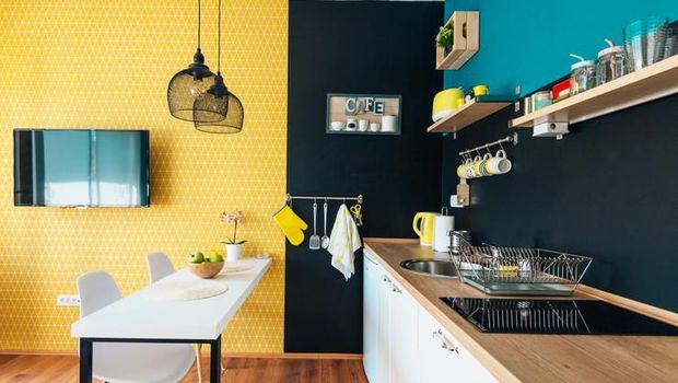 Dapur Minimalis Scandinavian classic kitchen with wooden and white details, minimalistic interior designScandinavian classic kitchen with wooden and brown details, minimalistic interior design