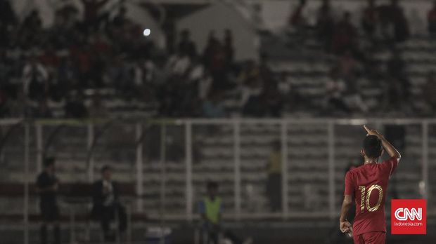 Timnas Indonesia U-16 VS Timnas Kepulauan Mariana Utara U-16 Pemain timnas Indonesia, Marselino Ferdinan saat merayakan gol dalam pertandingan kualifikasi Piala Asia U-16 melawan timnas Kepulauan Mariana Utara di Stadion Madya, Jakarta, Rabu, 18 September 2019. CNN Indonesia/Bisma Septalisma