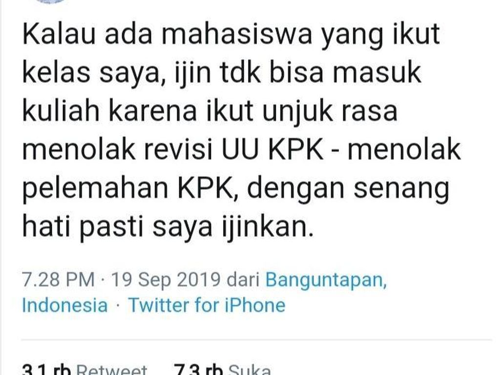 Dosen UMY Ini Izinkan Mahasiswanya Bolos demi Demo Tolak Revisi UU KPK Dosen UMY Ini Izinkan Mahasiswanya Bolos demi Demo Tolak Revisi UU KPK