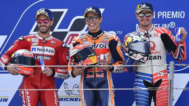 Marc Marquez sedang unggul 98 poin atas Andrea Dovizioso di puncak klasemen MotoGP 2019.
