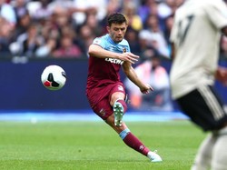 Aaron Cresswell yang menggandakan keunggulan West Ham di London Stadium. Istimewa/Jordan Mansfield/Getty Images.
