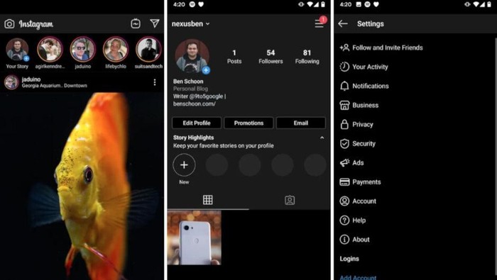 Dark Mode di Instagram. Foto: Phone Arena