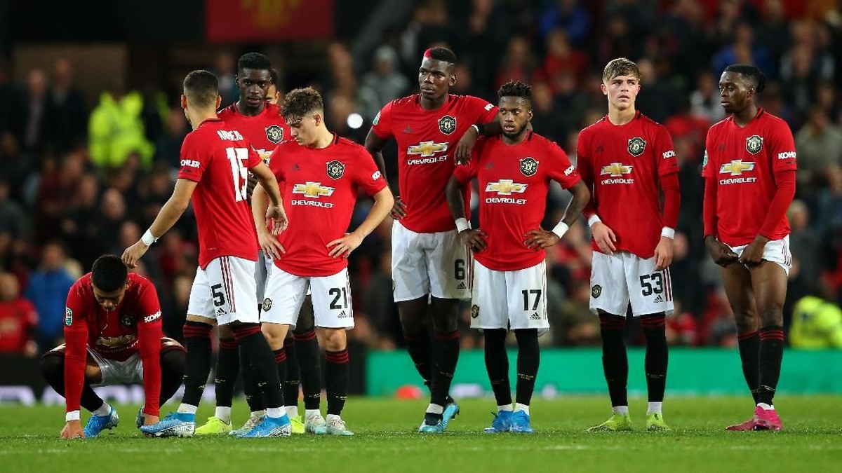 Manchester United susah payah mengalahkan tim divisi tiga Rochdale di Piala Liga Inggris 2019/202. (Foto: Alex Livesey/Getty Images)