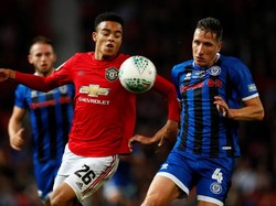 Pada menit ke-39, giliran Mason Greenwood yang mempunyai kans mencetak gol. Lagi-lagi Sanchez menjadi penyelamat dan membuat gawang Rochdale tetap bersih. Istimewa/Jason Cairnduff/Reuters.